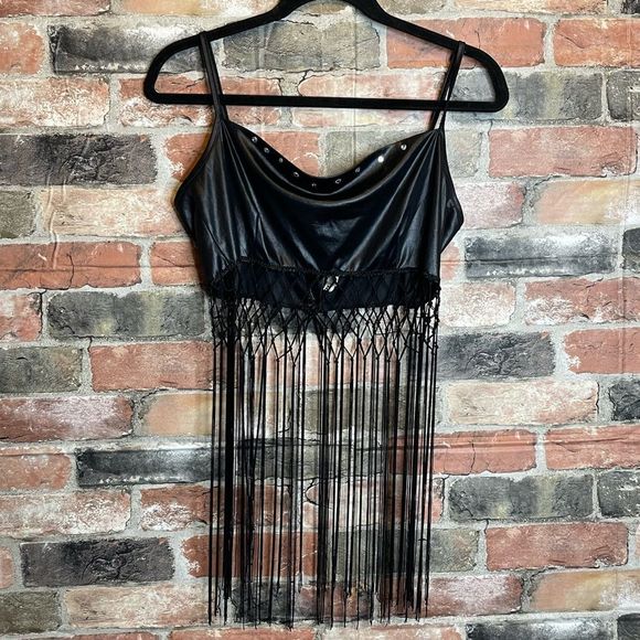 rave Tops - 5 for $25🔥RAVE City Black Jeweled Fringe Cropped Tank Top Large
